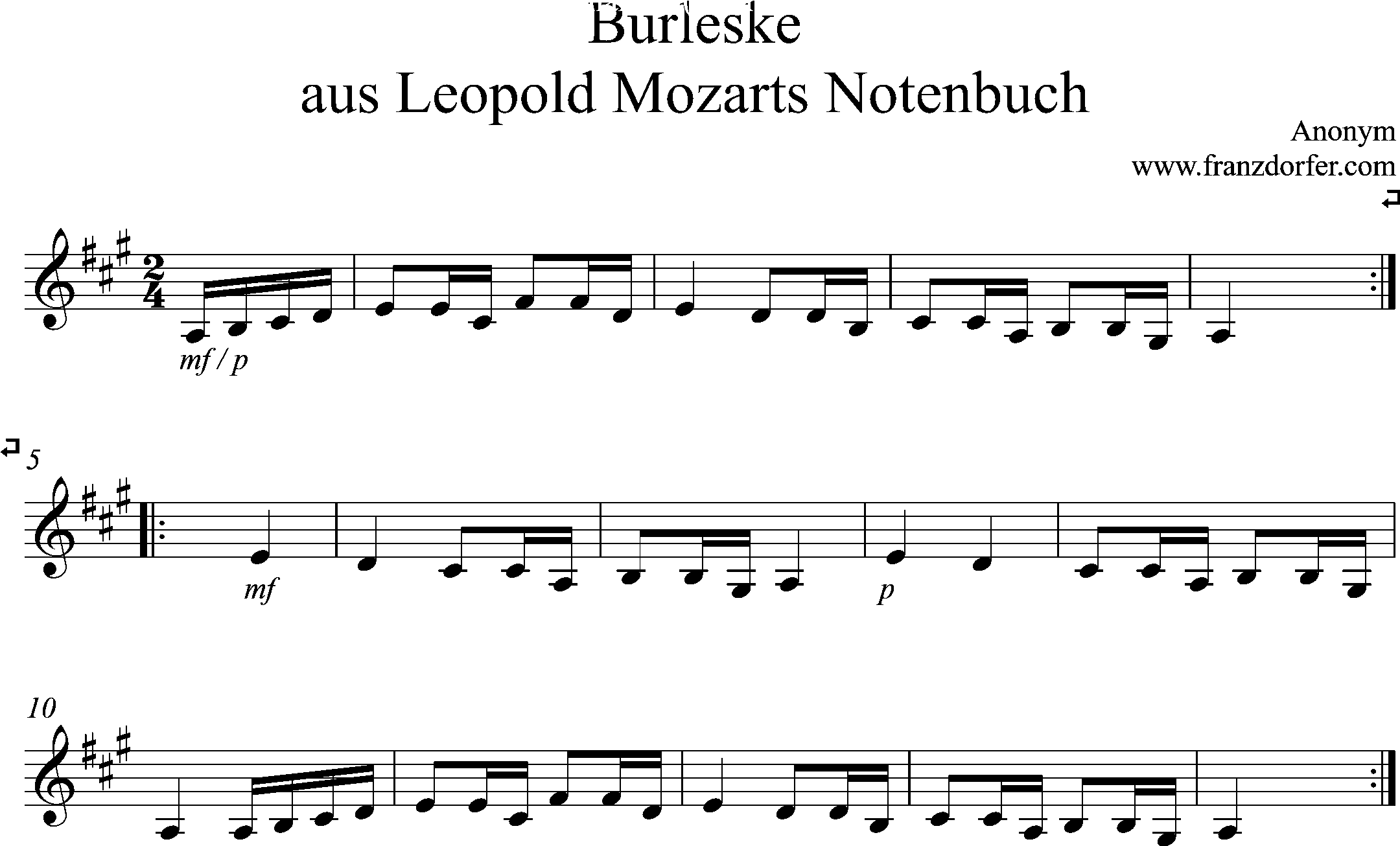 clarinet sheet, burleske, A-Major
